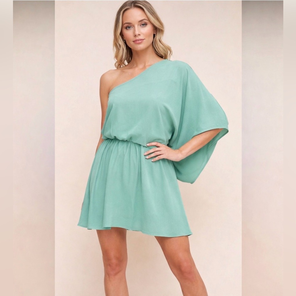 One-Shoulder Mint Mini Dress